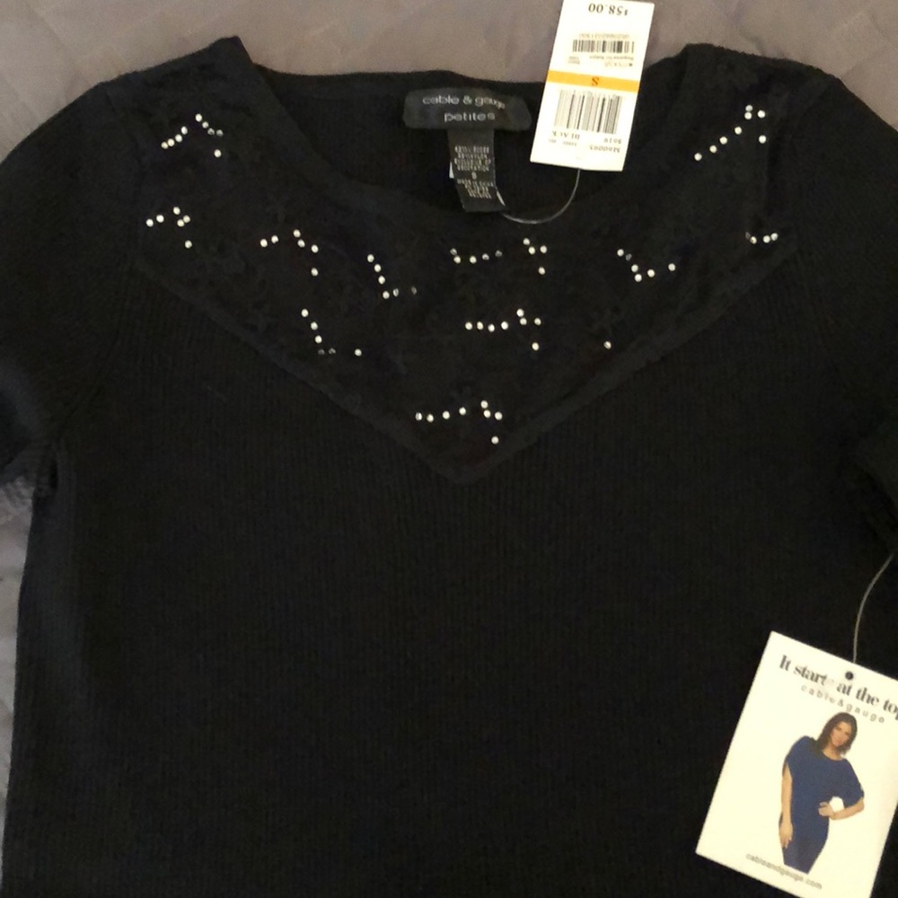 Cable & Gauge 3/4 sleeve lace inset sweater - NWT